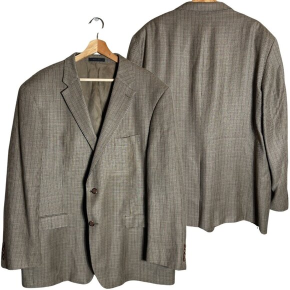 Lauren Ralph Lauren Silk Wool Plaid Sport Coat Dinner Jacket Blazer Mens 48R Tan - Picture 1 of 14